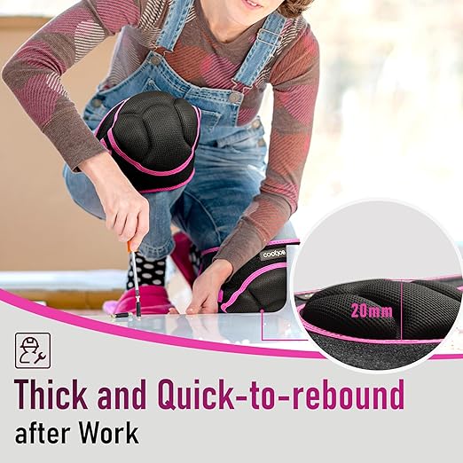 COOLJOB Women Men Knee Pads for Gardening House Working, Floor Cleaning and Construction, Durable Breathable Kneeling Cushion with Thick EVA Foam Padding and Adjustable Non-Slip Straps 1 Pair Pink