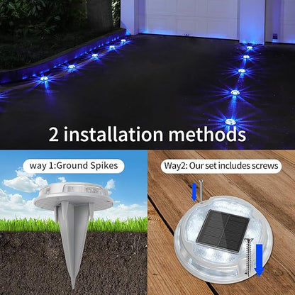 VOLISUN Solar Driveway Deck Lights Dock Marine Lights,12 Pack Solar Ground Light 2 Colors in 1 led Waterproof,Driveway Marker Light for Pathway Warning Step (White/Blue)