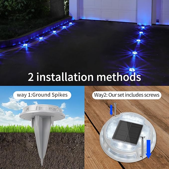 VOLISUN Solar Driveway Deck Lights Dock Marine Lights,16 Pack Solar Ground Light 2 Colors in 1 led Waterproof,Driveway Marker Light for Pathway Warning Step (White/Blue)
