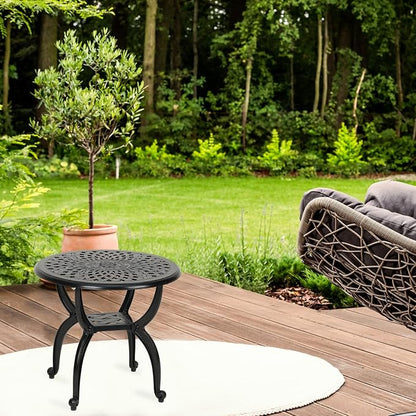 YKSY&YKSY Jardin DE Centennial Cast Aluminum Side/End Table, Anti-Rust Coffee Bistro Table for Outdoor, Patio, Indoor, Garden, Porch, Balcony (Round Black) 1