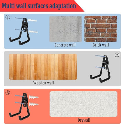 4 Pack Garage Hooks, Garage Tool Organizer Wall Mount, Heavy Duty for Utility Organizer, Steel Utility Garage Hooks for Ladders, Garden Tools, Bike