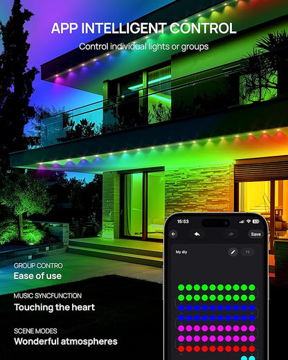 VCOKEN Permanent Outdoor Lights, 63.6ft with 36LED Outdoor Christmas Lights with App Control Remote, DIY Scene Modes Eaves IP65 Waterproof Light for Christmas, Holiday, Decor, Garden Decor