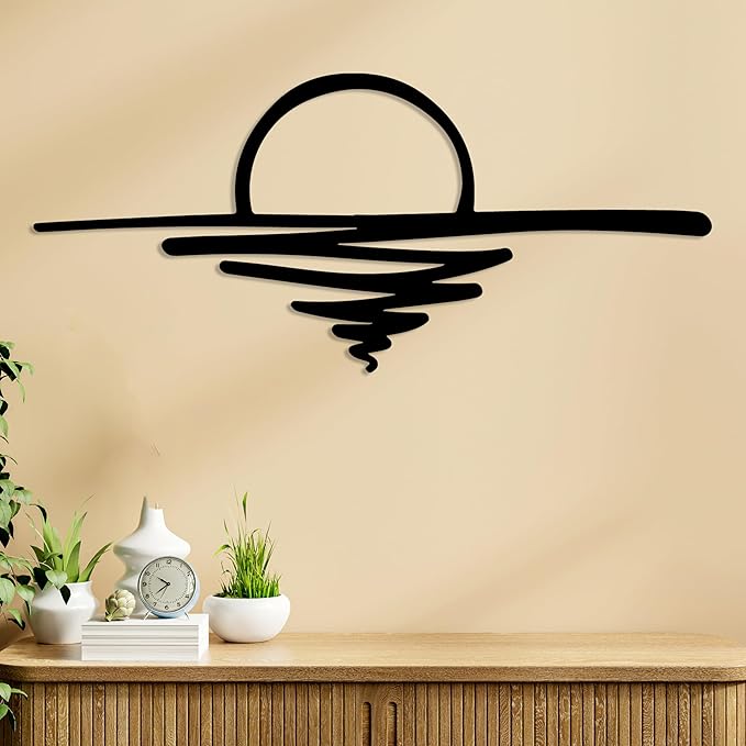 Sunrise Metal Wall Art, Sunset Metal Wall Decor for Living Room, Sunshine Line Art Home Decor Outdoor Indoor, Sun Design Modern Artwork for Walls, Abstract Sunset Wall Decor, Housewarming Gifts