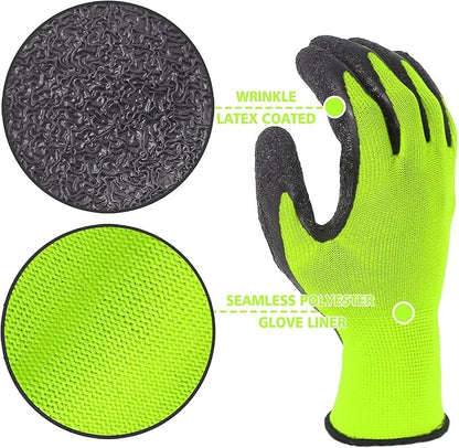 Evridwear Crinkle Latex Rubber Hand Coated Safety Work Gloves for Men Women General Multi Use Construction Warehouse Gardening Assembly Landscaping,Green X-Small 120 Pairs Pack