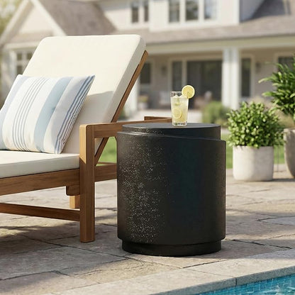 Christopher Knight Home Jarvan 18.7" H Cylindrical MGO Outdoor Side Table, Patio Decorative Small End Table, Round Top Lightweight Concrete Garden Stool for Patio Balcony, No Assembly, Black