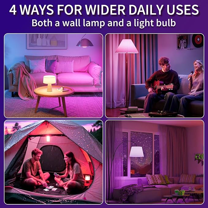 6PK Rechargeable Light Bulbs with Remote, Emergency Battery Operated Light Bulbs with Dual Recharging Ways, Tuned White 12 RGB Colors Optional Timer for Lamp Power Outages Camping Hurricane