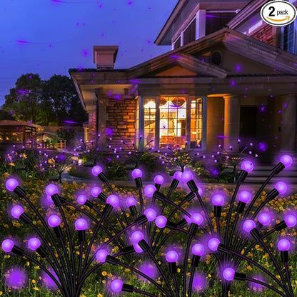 Solar Garden Lights Outdoor, 2 Pack 16 LED Solar Purple Firefly Lights Waterproof, Starburst Wind Swaying Light for Outside Yard Patio Planter Flower Bed Walkway Halloween Christmas Decoration