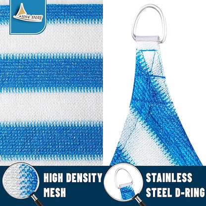 LOVE STORY 16' x 16' x 16' Triangle Blue-White Sun Shade Sail Canopy UV Block for Outdoor Patio Garden Backyard