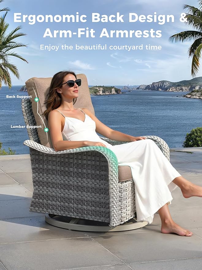 9 Piece Outdoor Wicker Rattan Sectional Sofa Set with Swivel Chairs, 7-Seats Conversation Set with 4" Thickened Cushions & Coffee Table, All-Weather PE Rattan for Garden, Backyard, Porch, Beige