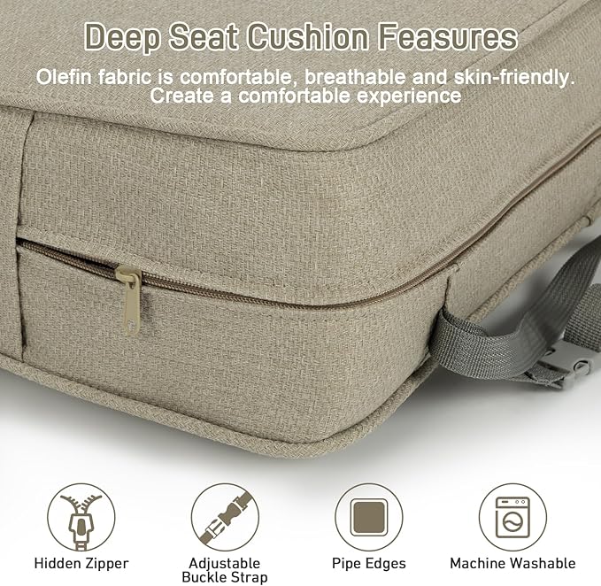 Aoodor Outdoor Chair Cushion, 23 x 26 Inch Water-Resistant, Fade-Resistant Olefin Fabric Patio Seat Cushions with Removable Cover and Adjustable Straps for Outdoor Furniture, Set of 2, Brown Stripes