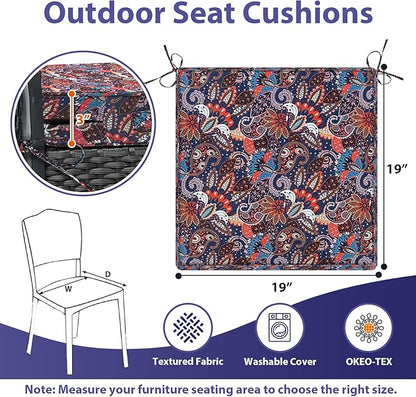 Outdoor Chair Cushions Set of 4,Waterproof Outdoor Seat Cushions for Patio Furniture,Patio Chair Cushion with Handle and Ties, Out Door Chair Pads,19" x 19" x 3", Artistic Floral