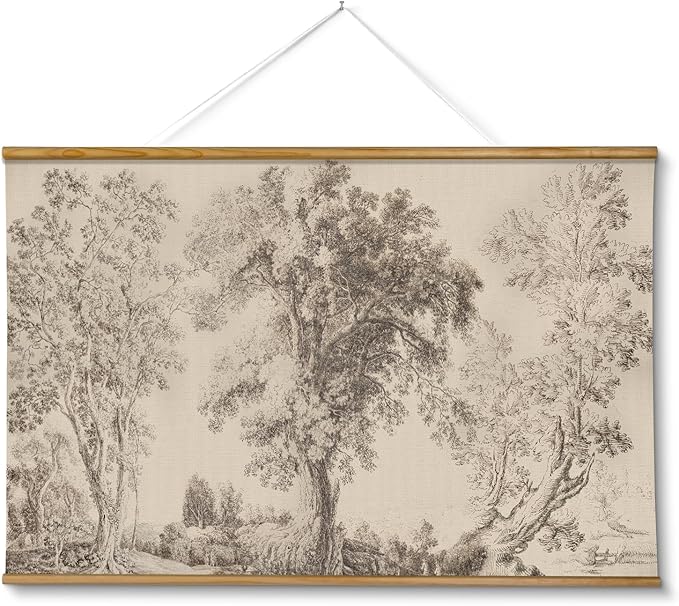 VIYYIEA Extra Large Size Canvas Wall Art, 36x54 Inch Vintage Tree Landscape Hanging Scroll, Oversized Rustic Nature Artwork for Living Room, Bedroom, or Study
