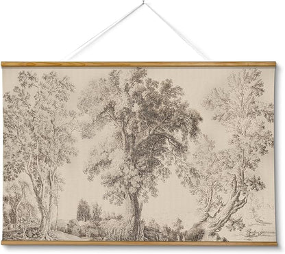 VIYYIEA Extra Large Size Canvas Wall Art, 36x54 Inch Vintage Tree Landscape Hanging Scroll, Oversized Rustic Nature Artwork for Living Room, Bedroom, or Study