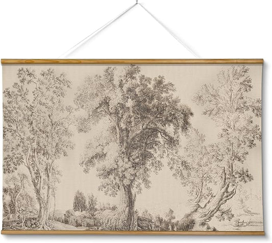 VIYYIEA Extra Large Size Canvas Wall Art, 36x54 Inch Vintage Tree Landscape Hanging Scroll, Oversized Rustic Nature Artwork for Living Room, Bedroom, or Study