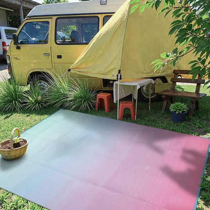 Anidaroel Ombre Camping Rug for Outside RV, 8x10ft Waterproof Outdoor Rug for Patio Clearance, Plastic Straw Outside Area Rug for Deck, Camper, Backyard, Picnic, Beach(Pink& Blue,8'x10')