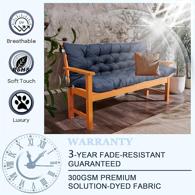 Outdoor Swing Cushions 3 Seater Waterproof, Replacement Bench Cushions for Outdoor Patio Furniture with Backrest, Porch Swing Cushion with Ties for Lawn and Garden (Navy Blue, 40x71in)