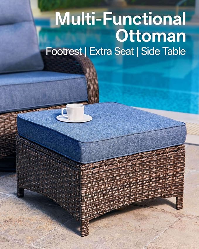 10-Piece Patio Furniture Set with 6-Inch Thick Cushions, High Back Outdoor Couch and Arm Chairs, All-Weather Conversation Set for Porch, Deck, Yard, Pool in Blue