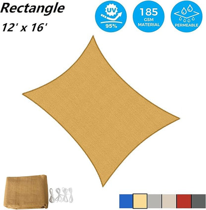 AsterOutdoor Sun Shade Sail Rectangle 12' x 16' UV Block Canopy for Patio Backyard Lawn Garden Outdoor Activities, Sand