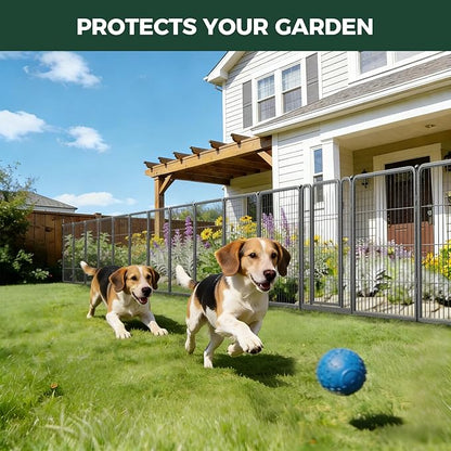 FXW Garden Fence Outdoor for the Yard – 32in(H) x 72.9ft(L) Heavy Duty Metal Animal Barrier for Dog, No Dig Decorative Dog Fence, 32 Panels, Silver