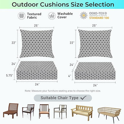 Outdoor Cushions for Patio Furniture,Outdoor Seat Cushion Set 24 x 24 x 4 Inch,Waterproof & Fade Resistant Outdoor Chair Cushions, Patio Chair Cushion, Black Geometry