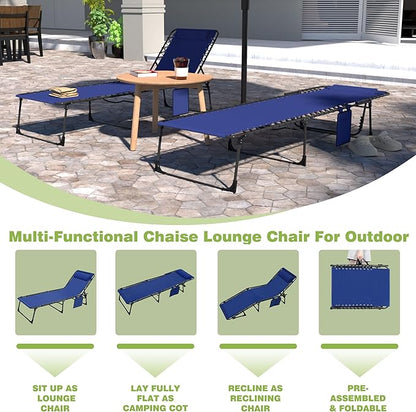 VEIKOU Chaise Lounge Chair 5-Position for Outside, Upgraded Adjustable Sun Lounger, Folding Outdoor Lounge Chairs for Lawn Patio Pool Beach Sunbath, Blue Lounge Chair