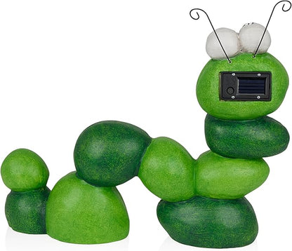 Alpine Corporation YEN608SLR 16" Tall Caterpillar with Light Up Eyes, Solar Powered LED Garden Statue, Green
