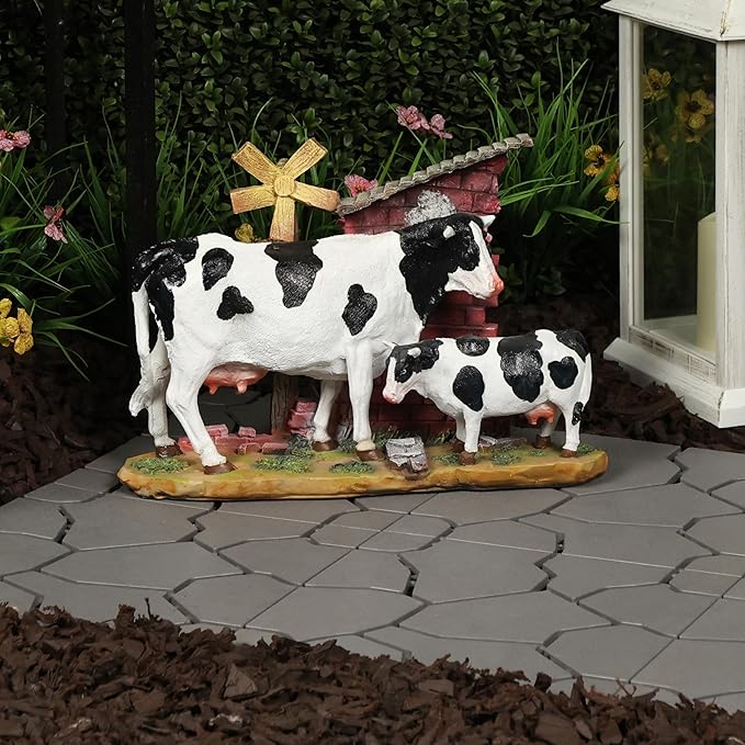 Alpine Corporation 11" Tall Outdoor Cow and Calf Statue, Stylish Weatherproof Garden Decor, Multicolor