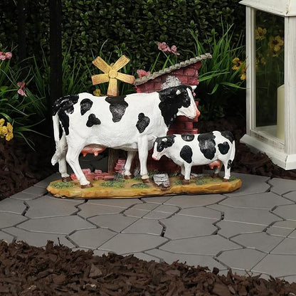 Alpine Corporation 11" Tall Outdoor Cow and Calf Statue, Stylish Weatherproof Garden Decor, Multicolor