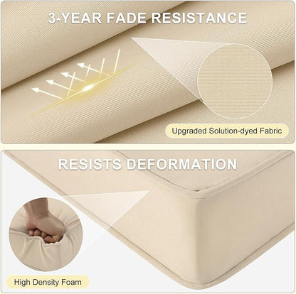downluxe Waterproof Outdoor Chair Cushions for Patio Furniture, 24" x 24" x 4" Patio Chair Cushion with Adjustable Ties & Portable Handle, Square Outdoor Cushion with Removable Cover, Beige, 2 Pack
