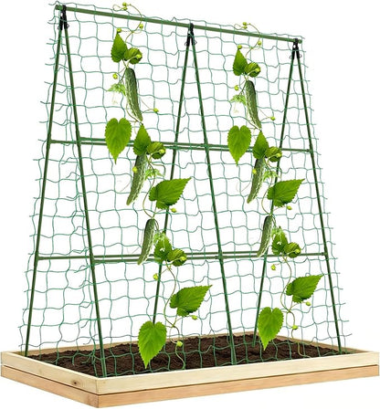 Compact A-Frame Plant Trellis for Peas, Beans & Small Climbing Plants - 47'' H x 31.5'' W PE-Coated Galvanized Steel Garden Support with Netting, Ideal for Raised Beds & Container Gardens