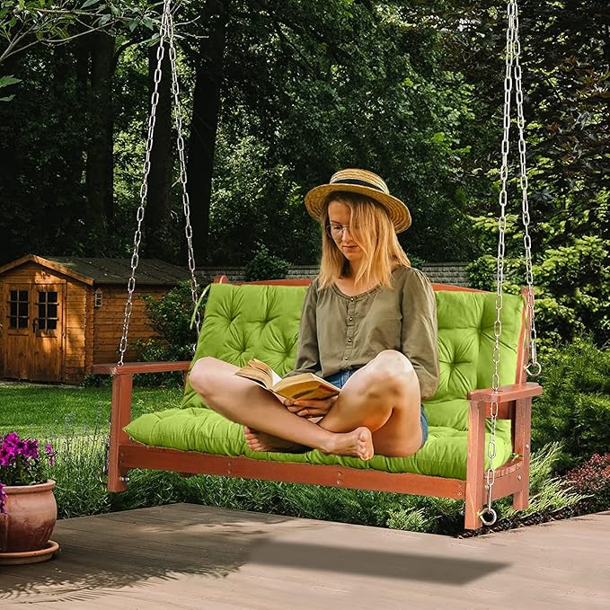 Replacement Cushion for Swings, Waterproof Porch Swing Cushion, 2-3 Seat Replacement Swing Seat Cushions with Backrest and Ties for Patio Backyard Porch Garden(Grass Green 40 * 60 in)