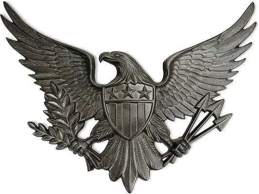 Linton Arts Cast Iron Black Eagle Wall Decor, Outdoor Metal Eagle Statue for Wall Art, Patriotic Decor with Shield, Indoor Outdoor American Wall Hanging【eagles wall decor】