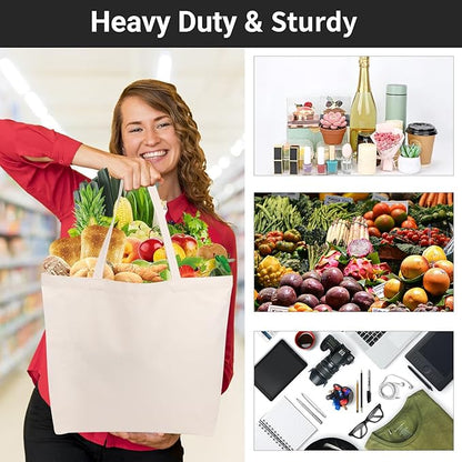 Segarty Canvas Tote Bag with Zipper, 24 Pack 16x13 Reusable Bags for Women, Blank Canvas Tote Aesthetic with Natural Cotton Cloth, Shoulder Strap, Bulk for DIY, Grocery, Beach, Travel，Gift