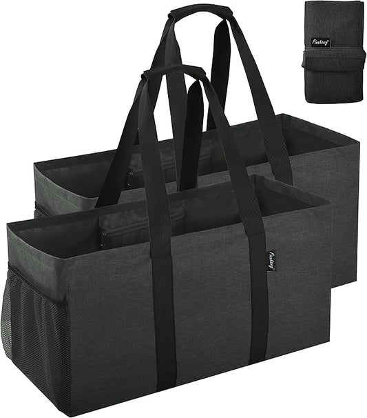 Finnhomy 42L Extra Large Utility Tote Bag, Oxford Fabric Reusable Folding Grocery Bags with Handles and Pockets, 2 Pack