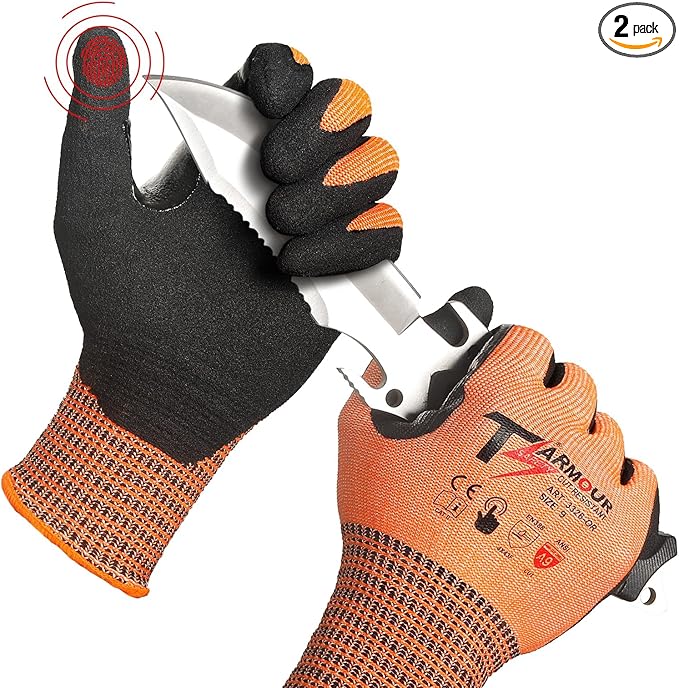 2 Pairs Highest Level Cut Resistant Gloves, ANSI A9 Cut Proof for Men & Women, Touch-Screen Compatible, Durable for Fishing, Heavy Duty Work, L