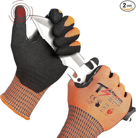 2 Pairs Highest Level Cut Resistant Gloves, ANSI A9 Cut Proof for Men & Women, Touch-Screen Compatible, Durable for Fishing, Heavy Duty Work, L