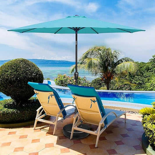 Simple Deluxe 9ft Patio Umbrella Outdoor, Table UV-Proof Umbrella with Push Button Tilt and Crank, 8 Sturdy Ribs for Garden, Cafe, Backyard, Pool, Deck, Turquoise