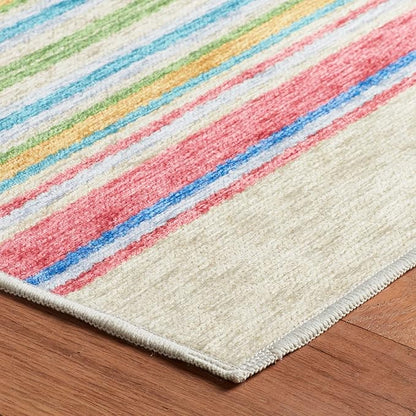 Dash & Albert Cady Stripe Multi Machine Washable Rug, 6 X 9 Feet, Multicolored Stripe Pattern - Premium Luxury Hotel Quality Soft Breathable Hypoallergenic Machine Washable Easy Care All Season