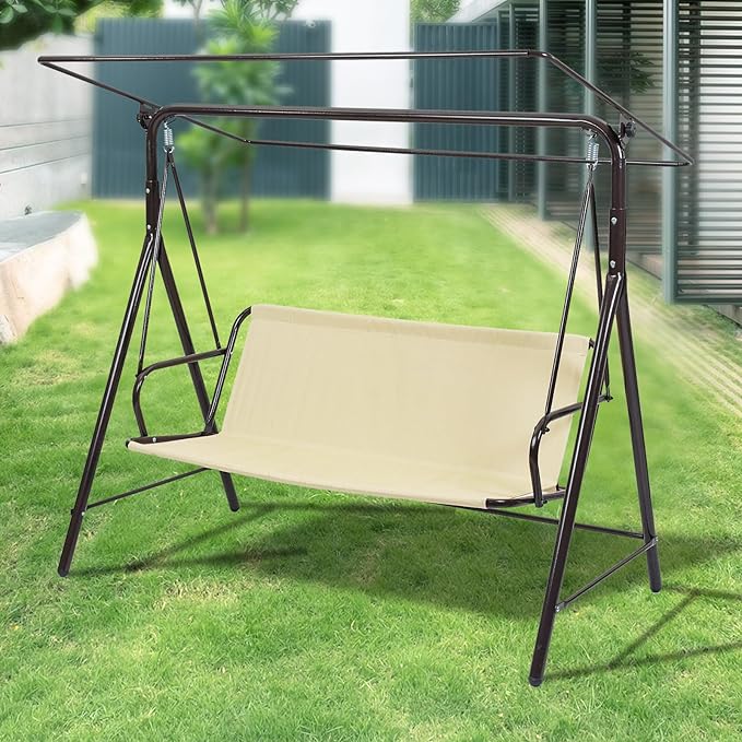 Outdoor Porch Swing Seat Cover Replacement,600D Thickened Oxford Waterproof Swing Replacement Cushion Fabric Covers for 3-Seater Patio Garden Yard Chair Bench (Beige,45.3 x 18.9 x 18.9 Inches)