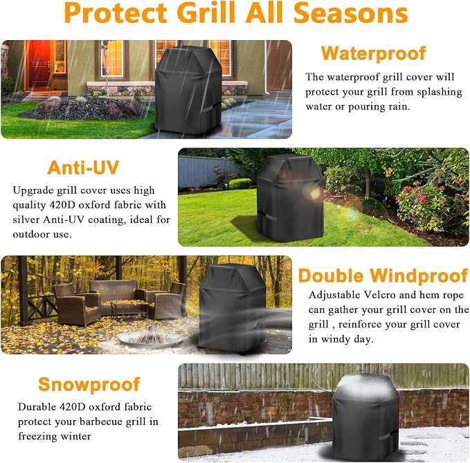Aoretic Grill Cover, 40 inch BBQ Gas Grill Cover for Outdoor Grill, Charbroil Grill Cover Barbecue Waterproof, Anti-UV for Weber Char-Broil Monument, Dyna-glo Nexgrill Spun Polyester