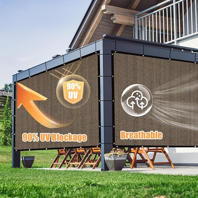 Amagenix 90% Sun Shade Cloth with Grommets, 6' x 10' Pergola Replacement Shade Cover Canopy Privacy Screen for Outdoor Patio Garden, Mocha (We Customized)