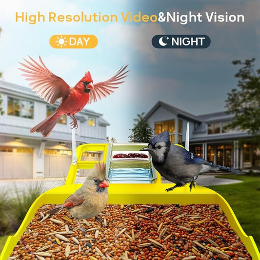 Bird Feeder with Camera,Bird House with Cam for Outside Solar Powered,Weatherproof for Garden,Yard & Lawn,2.4G WiFi Enabled,AI Birds ID,Auto-Records 1080p Videos to Cloud,Thoughtful Gift for Seniors
