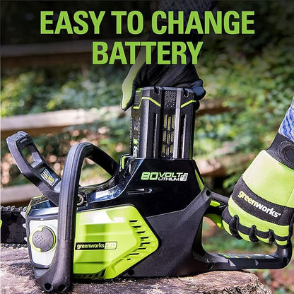 Greenworks 80V 16" Brushless Cordless Chainsaw (Great For Tree Felling, Limbing, Pruning, and Firewood / 75+ Compatible Tools), 2.0Ah Battery and Charger Included