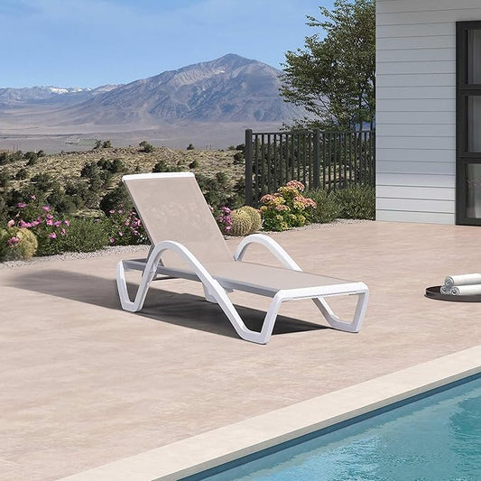 PURPLE LEAF Patio Chaise Lounge Chair with Armrests Outside Aluminum Plastic Stackable Tanning Chairs for Pool Sunbathing Beach Deck Outdoor Lounger, Beige