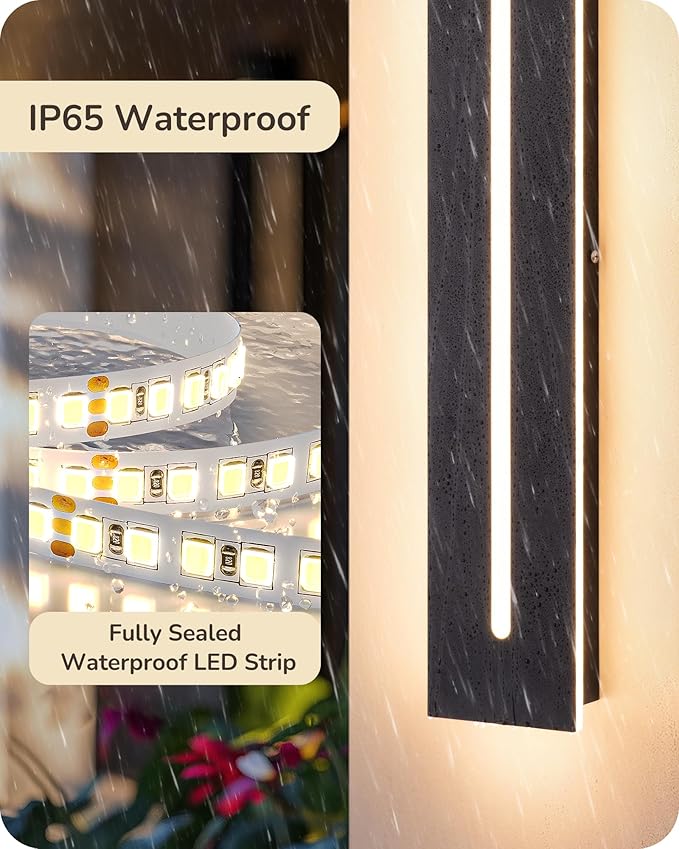 EDISHINE Upgraded 2 Pack 39.4" Led Outdoor Wall Light, Linear Modern Exterior Lighting Fixtures, Adjustable Brightness & Color Temperature, IP65 Waterproof, Long Exterior Wall Sconce for Garage, Door