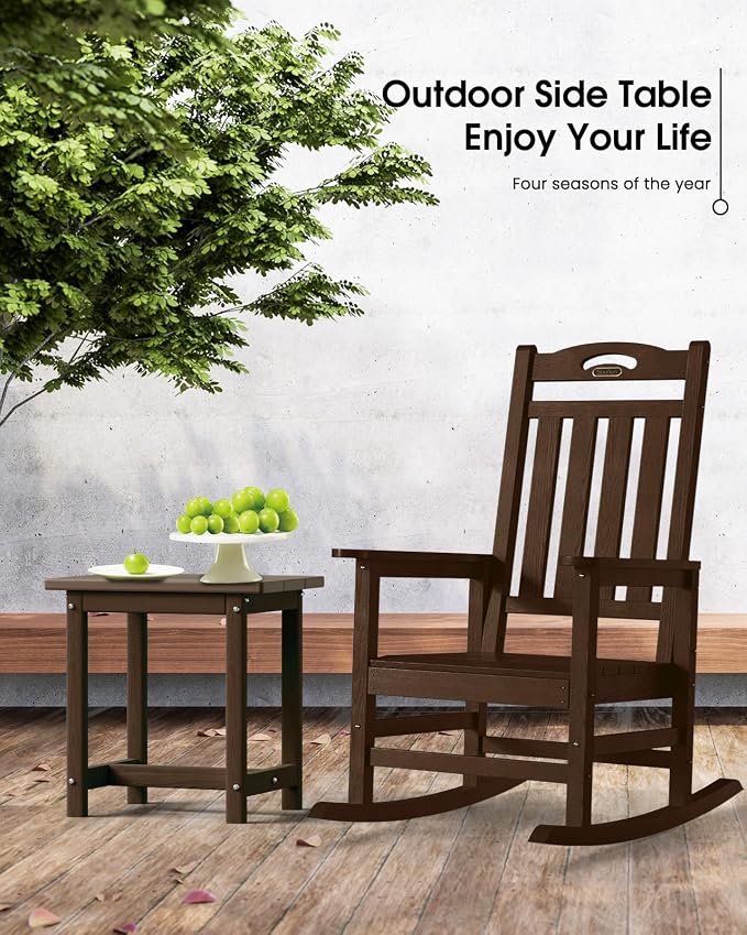 Outdoor Side Table – 17" HDPE Adirondack Side Tables, Sturdy Small Outdoor Porch Tables, Weather-Resistant & Easy Assembly Patio End Table for Garden, Balcony, Porch & Poolside (Brown)