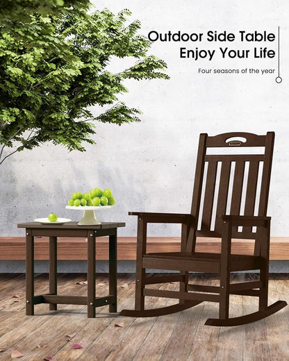 Outdoor Side Table – 17" HDPE Adirondack Side Tables, Sturdy Small Outdoor Porch Tables, Weather-Resistant & Easy Assembly Patio End Table for Garden, Balcony, Porch & Poolside (Brown)