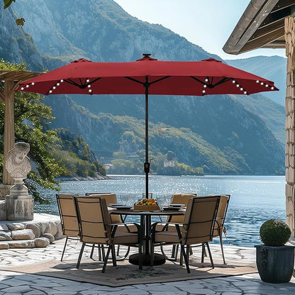 HERA'S PALACE 13ft Patio Umbrella with 120 LED Solar Lights Double Sided Outdoor Umbrella for Patio 8 Colors Changing Table Umbrella Outdoor Patio for Garden Pool