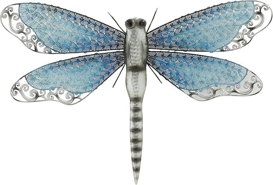 Deco 79 Metal Dragonfly Home Wall Decor Indoor Outdoor Wall Sculpture, Wall Art 25" x 1" x 16", Blue