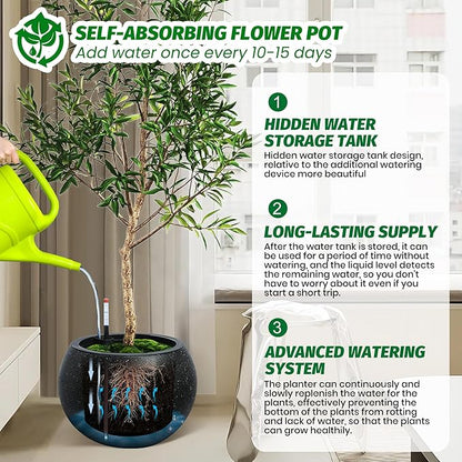 11.3 H x 13.4 " Dia Round Self Watering Pots, Self Watering Pots for Indoor Plants, Plant Pots with Built-in Drainage and Water Level Monitor, for Patio, Porch, Living Room, or Home Office - White Dot